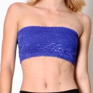Lace Bandeau Strapless Bra Blue